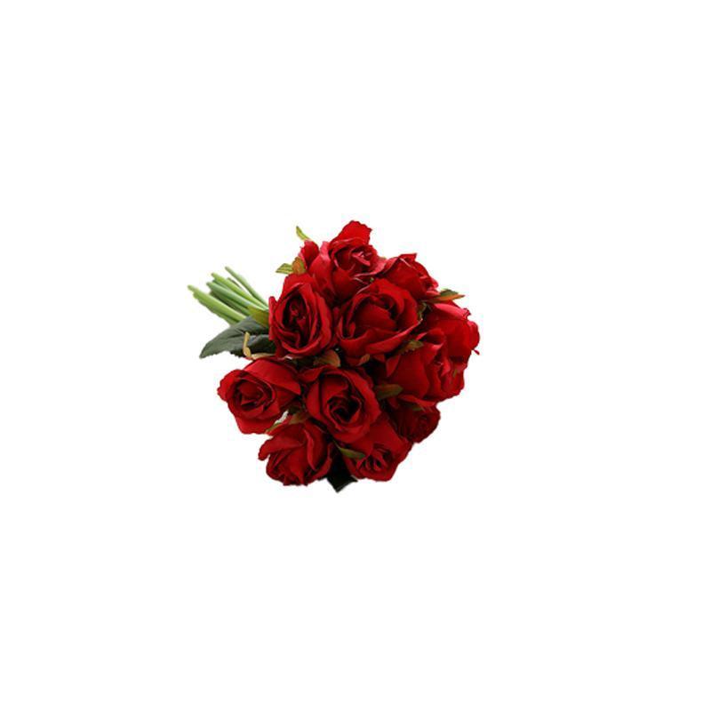 12 Heads Silk Rose Artificial Flowers Fake Bouquet - White