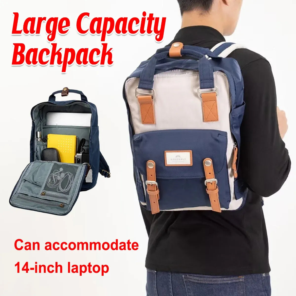 Large Capacity Backpack Laptop Travel School Bag Multi Pocket Splash Resistant