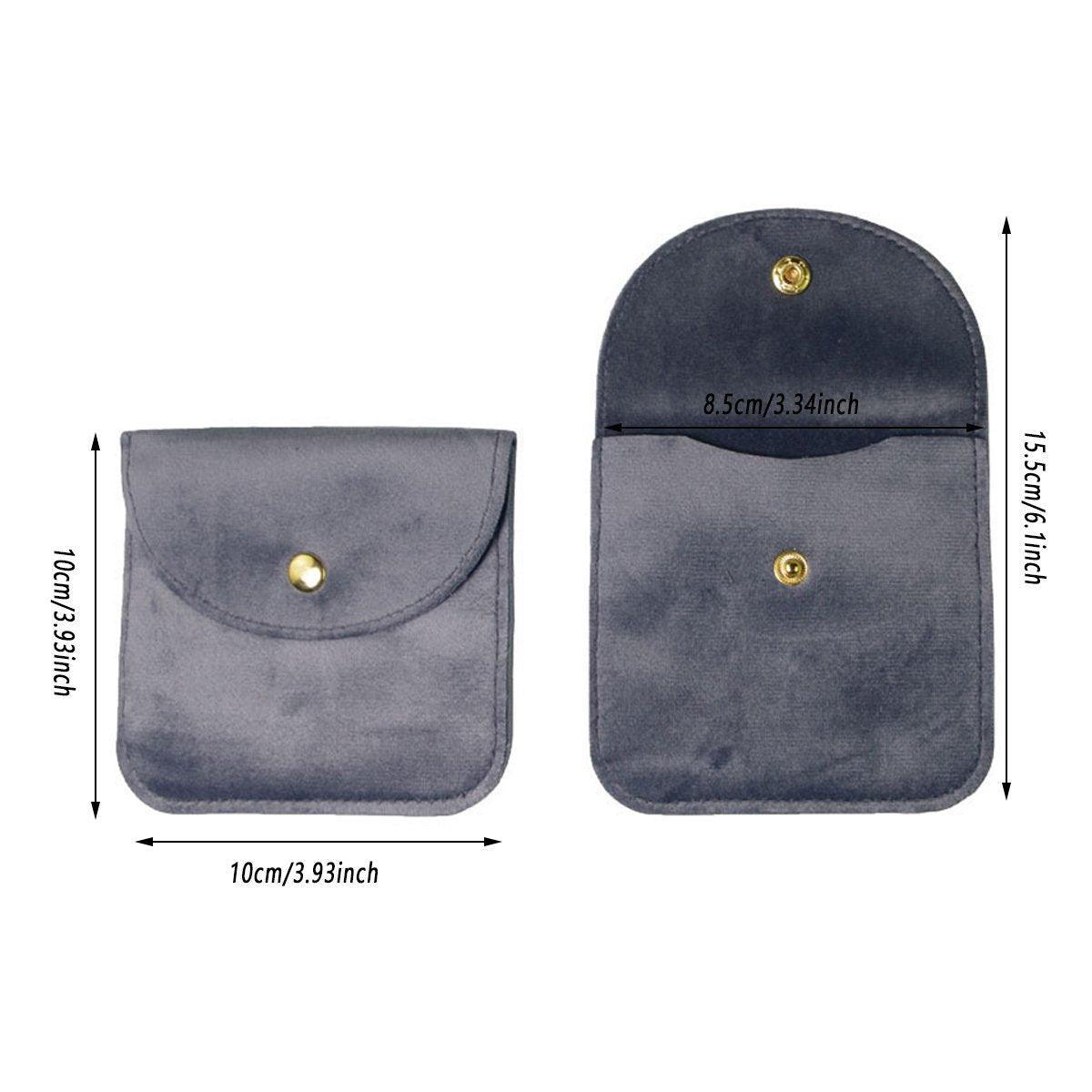 10pcs Velvet Jewelry Pouch Button Closure Thick Soft Ring Necklace Storage Bag - Grey