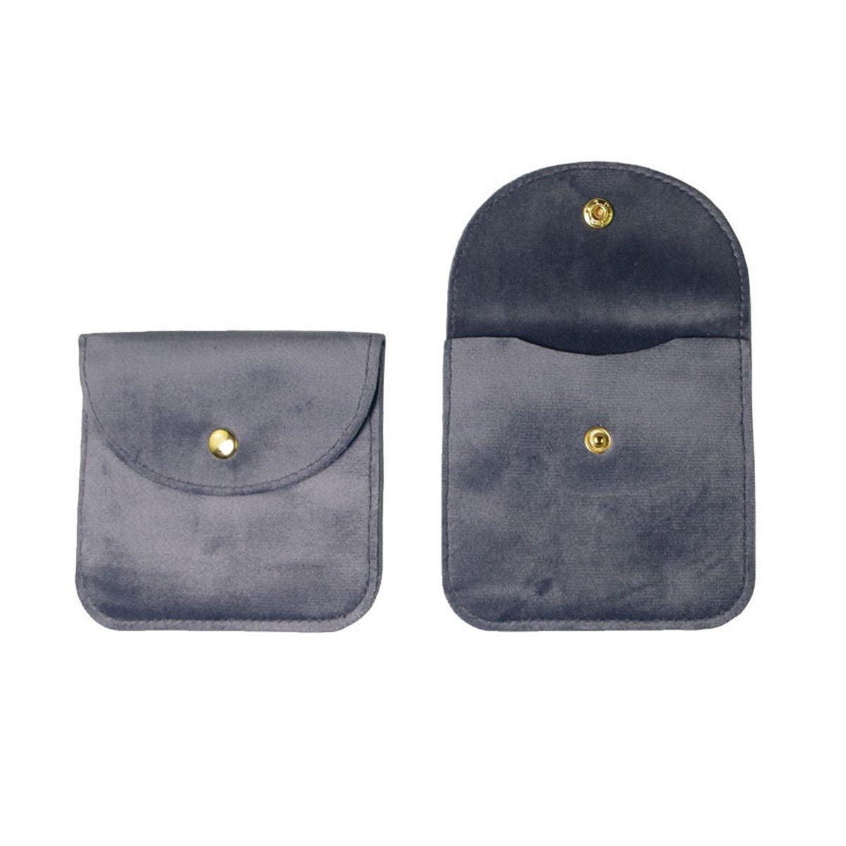 10pcs Velvet Jewelry Pouch Button Closure Thick Soft Ring Necklace Storage Bag - Grey