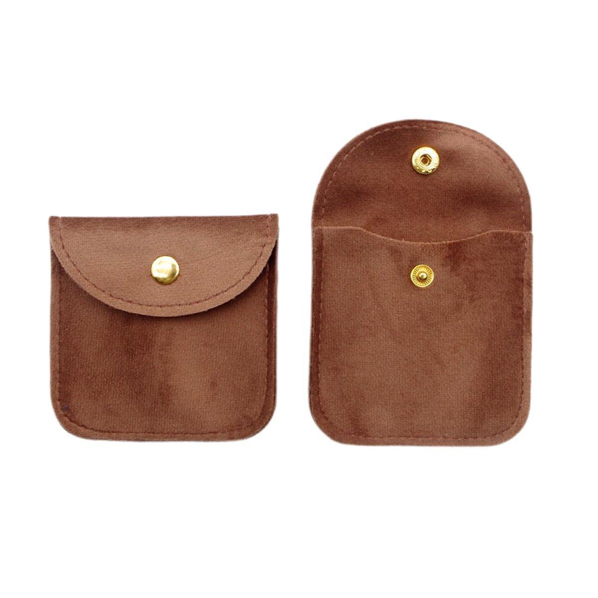 10pcs Velvet Jewelry Pouch Button Closure Thick Soft Ring Necklace Storage Bag - Rose Red