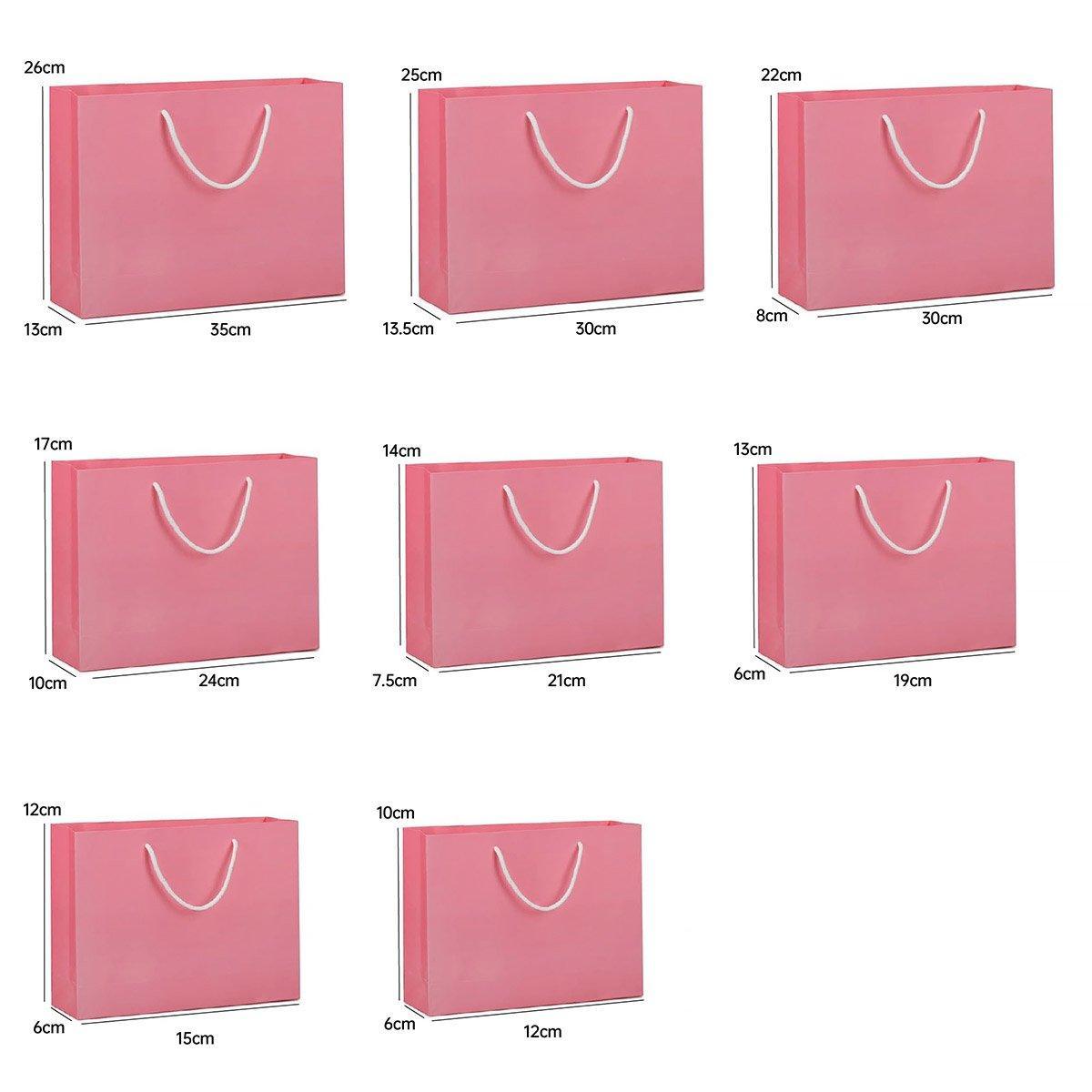 25X Kraft Paper Bags Gift Shopping Bag Carry White Pink Black Bag With Handles - Pink-12-15-6