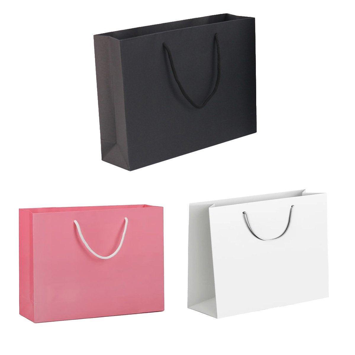 25X Kraft Paper Bags Gift Shopping Bag Carry White Pink Black Bag With Handles - Black-22-30-8