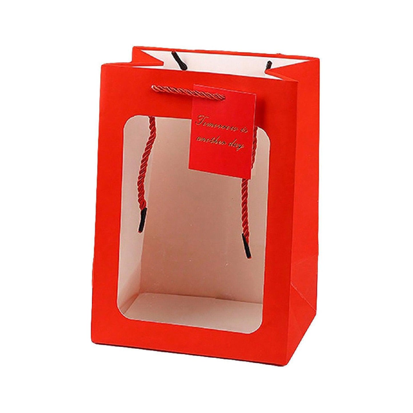 25x Thick Gift Bags with Transparent Window for Valentines Day Bouquets and Gift - Tote-Bag-25pcs-Pink-18-13-25cm