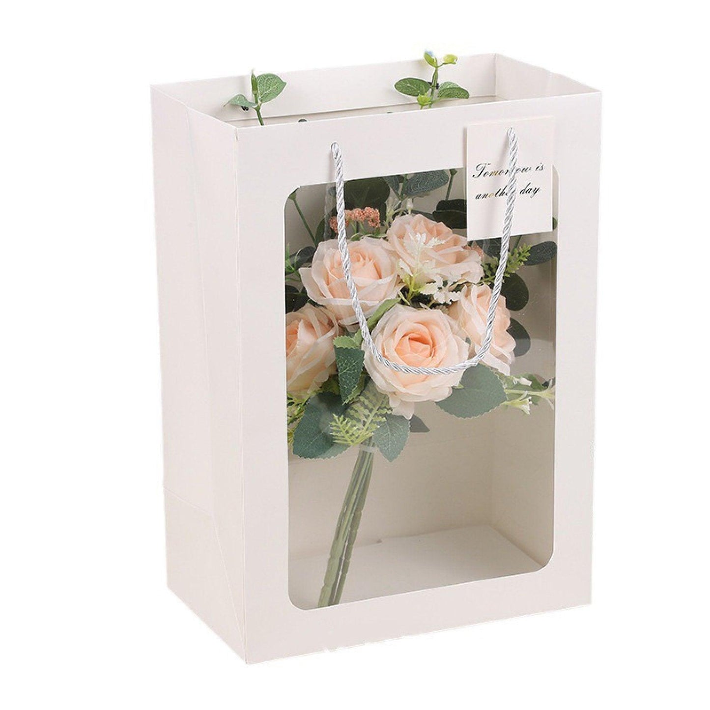 25x Thick Gift Bags with Transparent Window for Valentines Day Bouquets and Gift - Tote-Bag-25pcs-Red-18-13-25cm