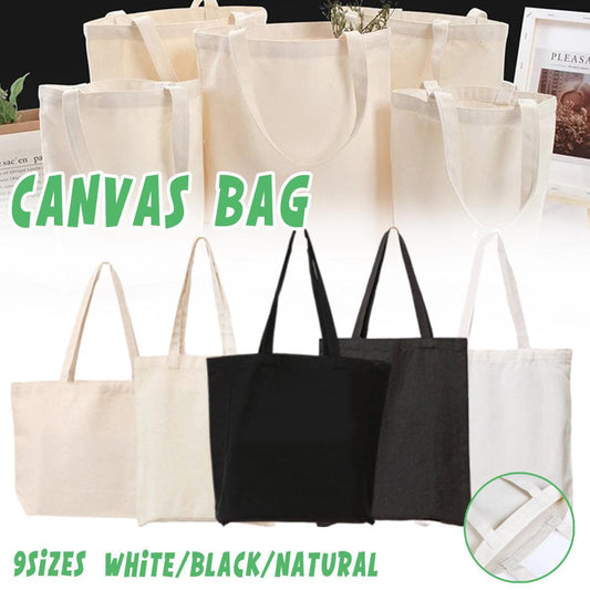5PCS Canvas Tote Bag Cotton Blank DIY Shopping Shoulder Bags - Black 45*35*15cm