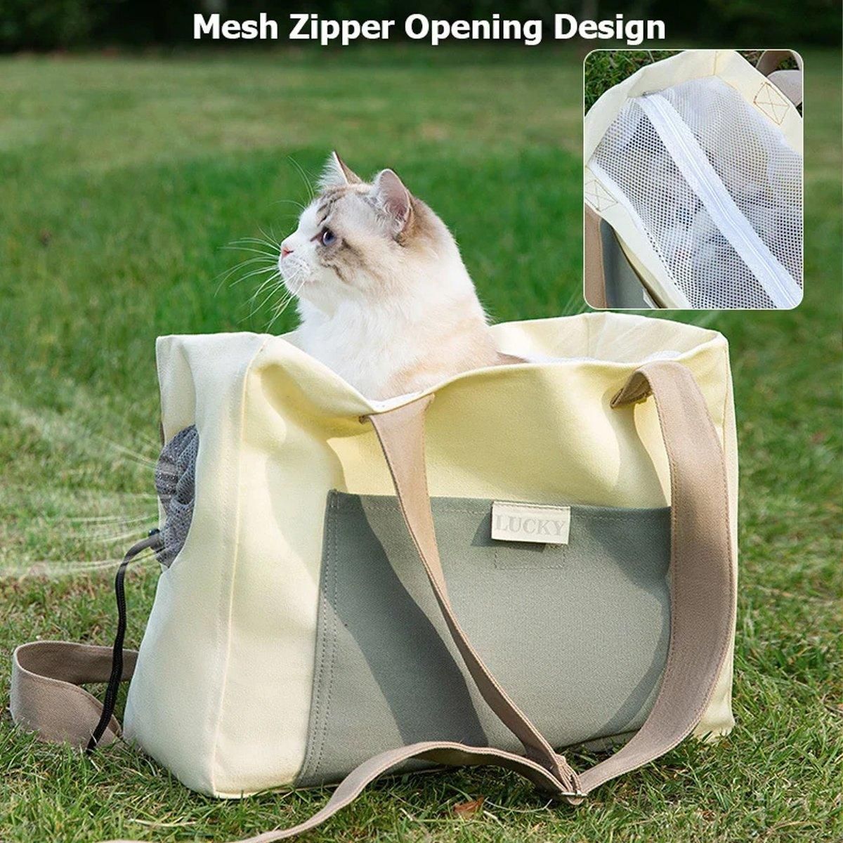 Portable Breathable Adjustable Crossbody Pet Carrier Bag Large Capacity for Pet - Beige