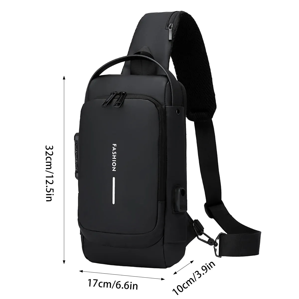 Multifunctional Combination Lock Chest Bag with USB Charging Port