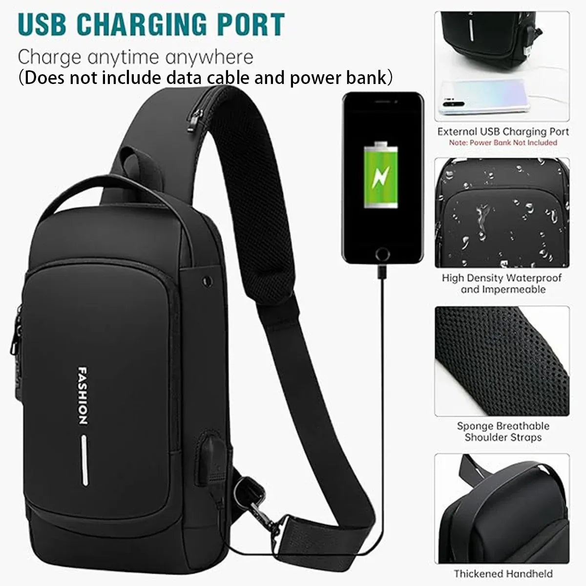 Multifunctional Combination Lock Chest Bag with USB Charging Port