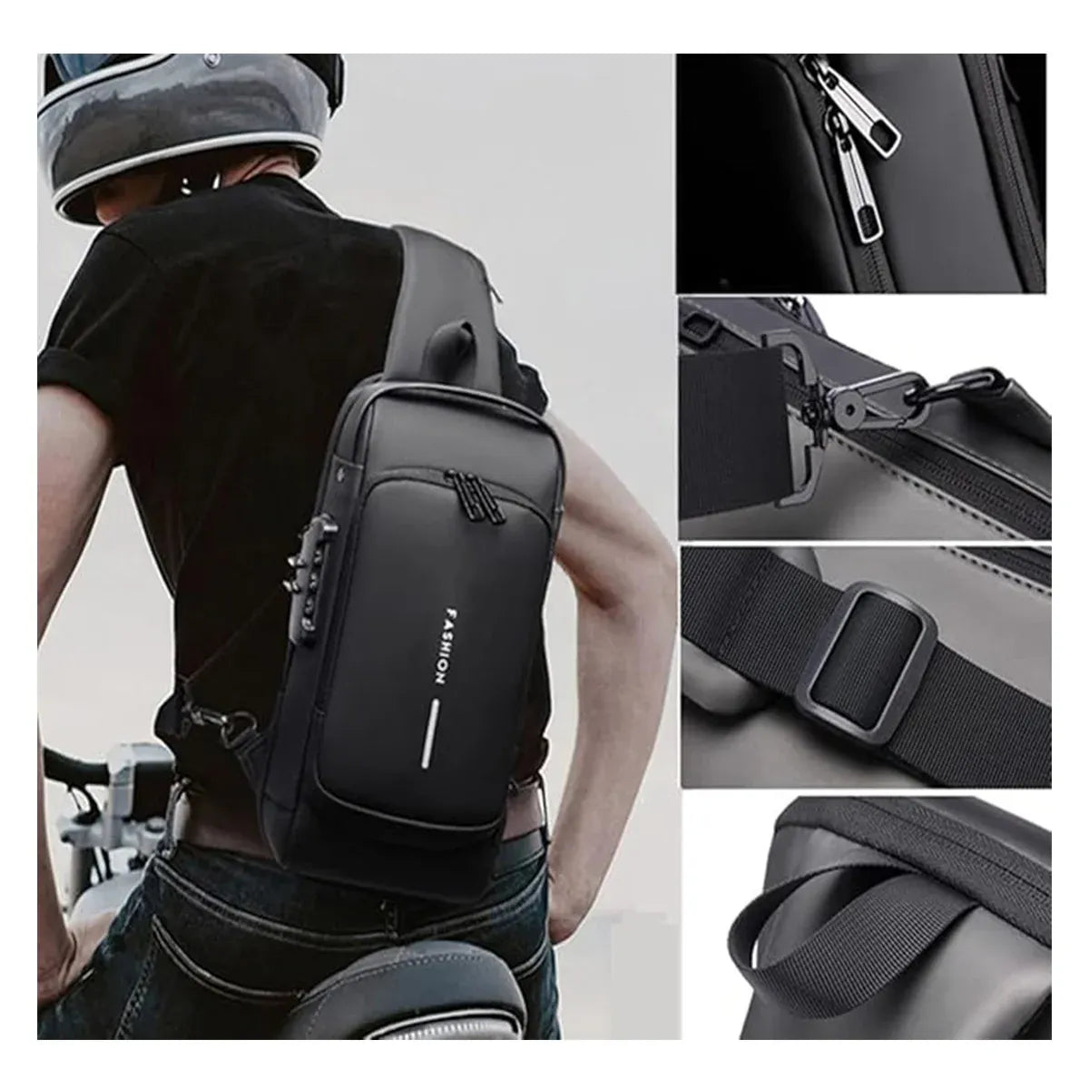 Multifunctional Combination Lock Chest Bag with USB Charging Port