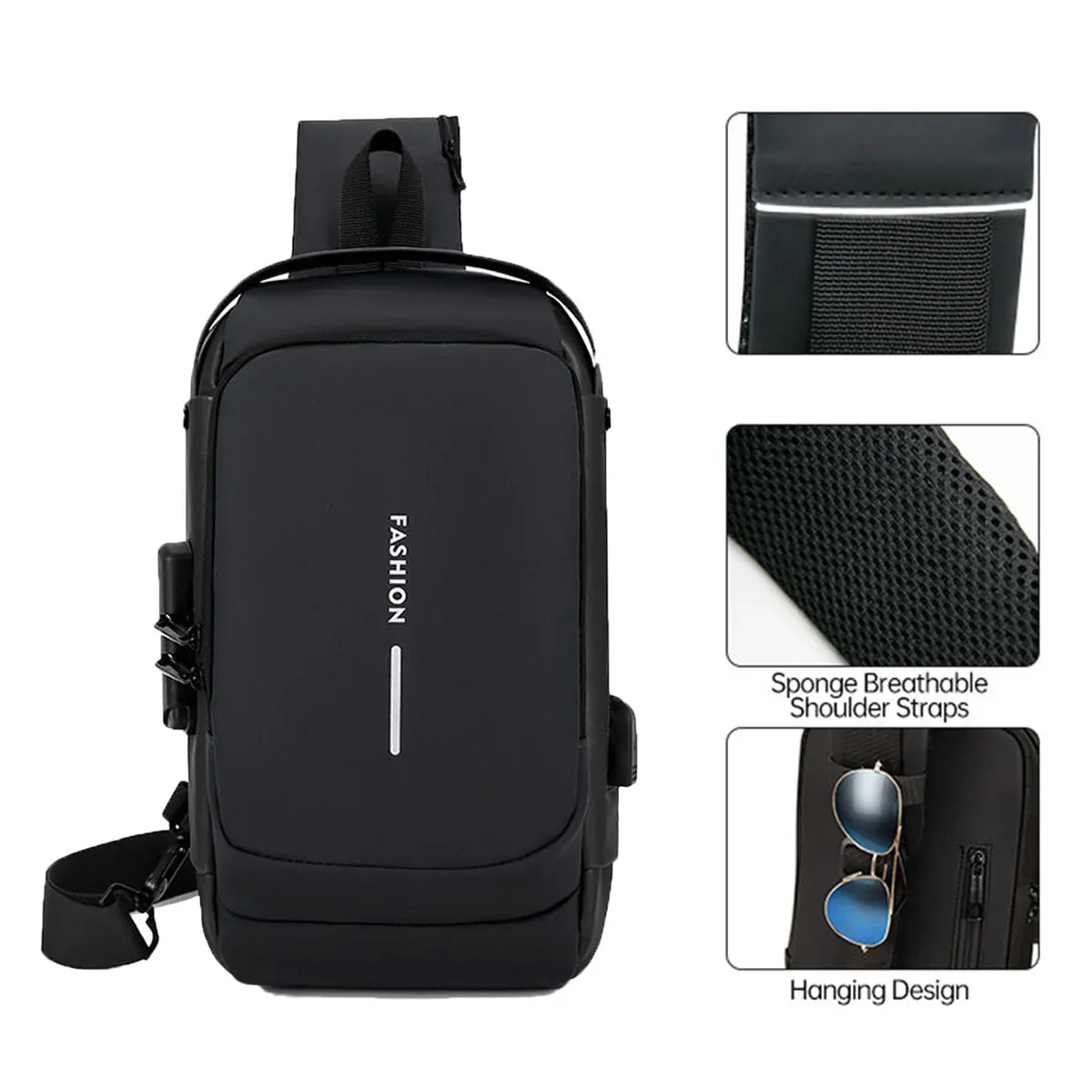 Multifunctional Combination Lock Chest Bag with USB Charging Port