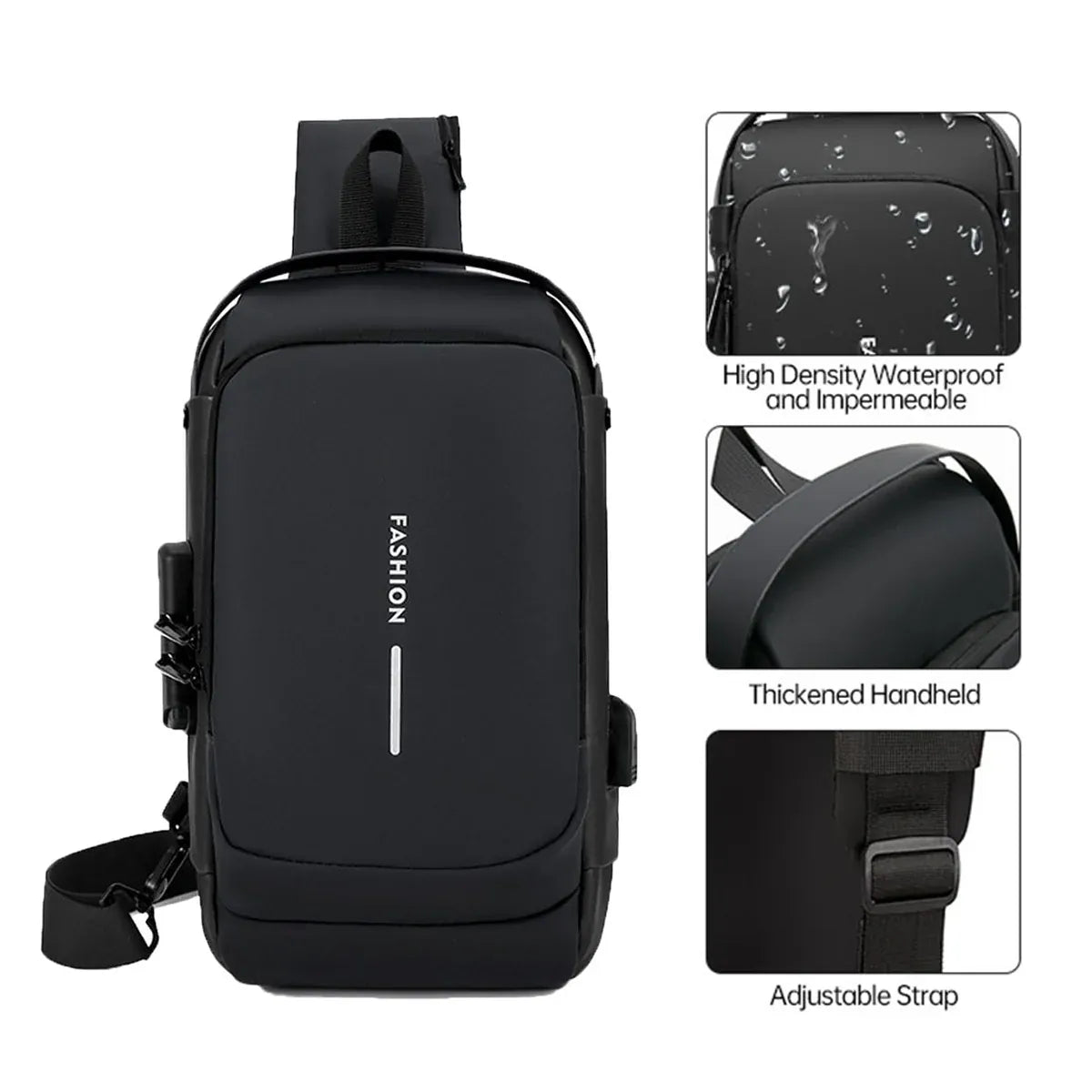 Multifunctional Combination Lock Chest Bag with USB Charging Port