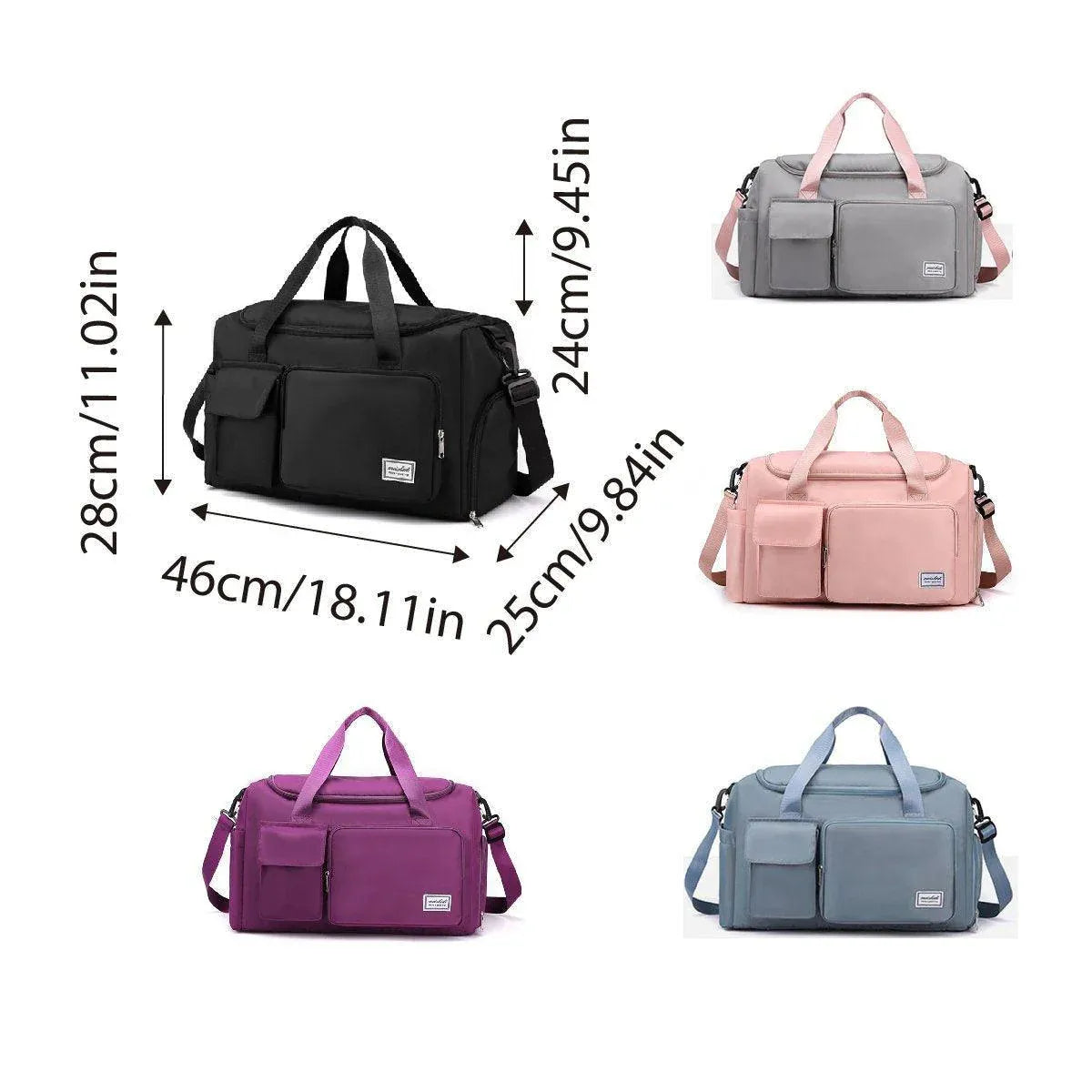 Unisex Waterproof Portable Travel Luggage Carry On Shoulder Hand Duffle Bag - Black