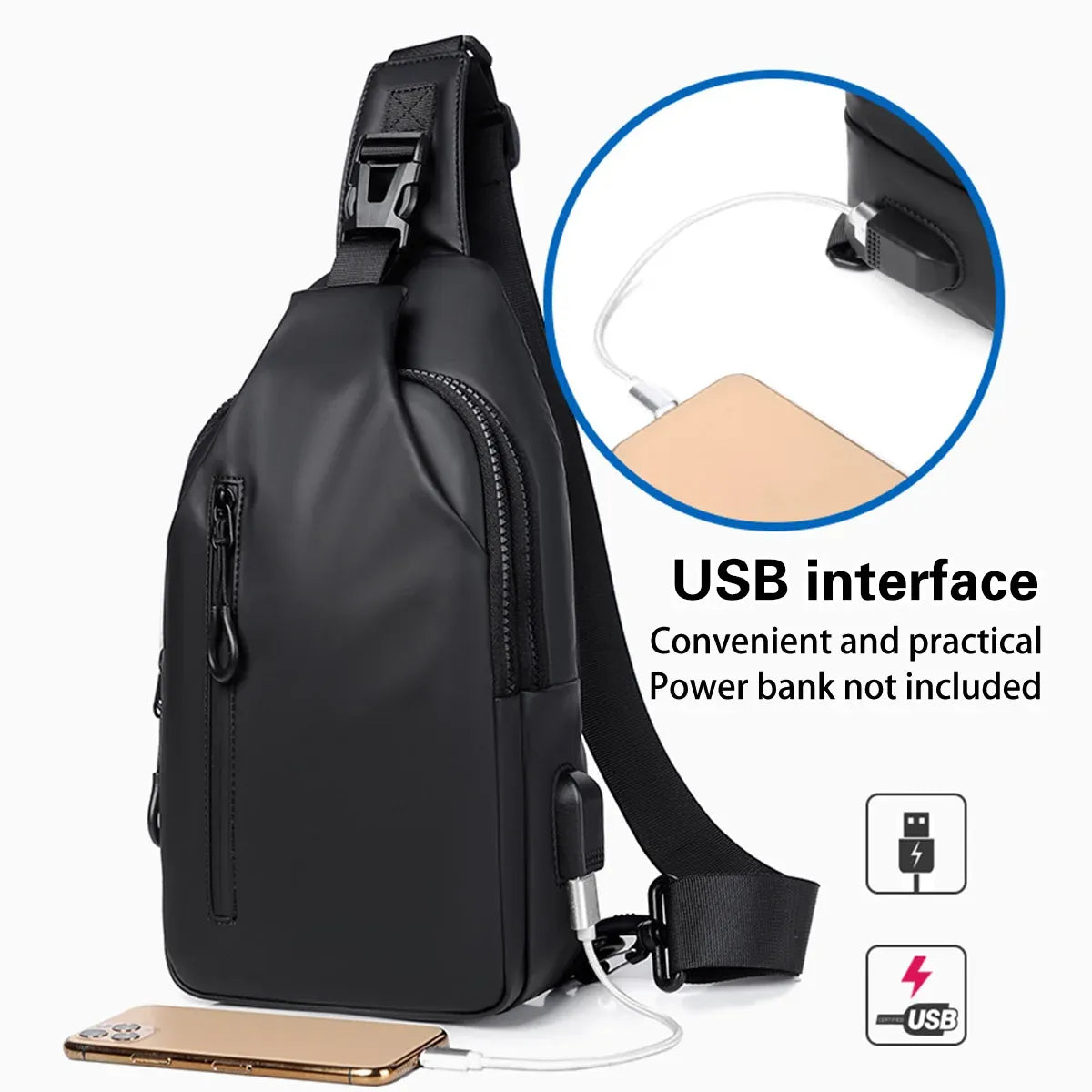 Large Capacity Chest Crossbody Bag Waterproof Durable for Travel Daily Use - Black