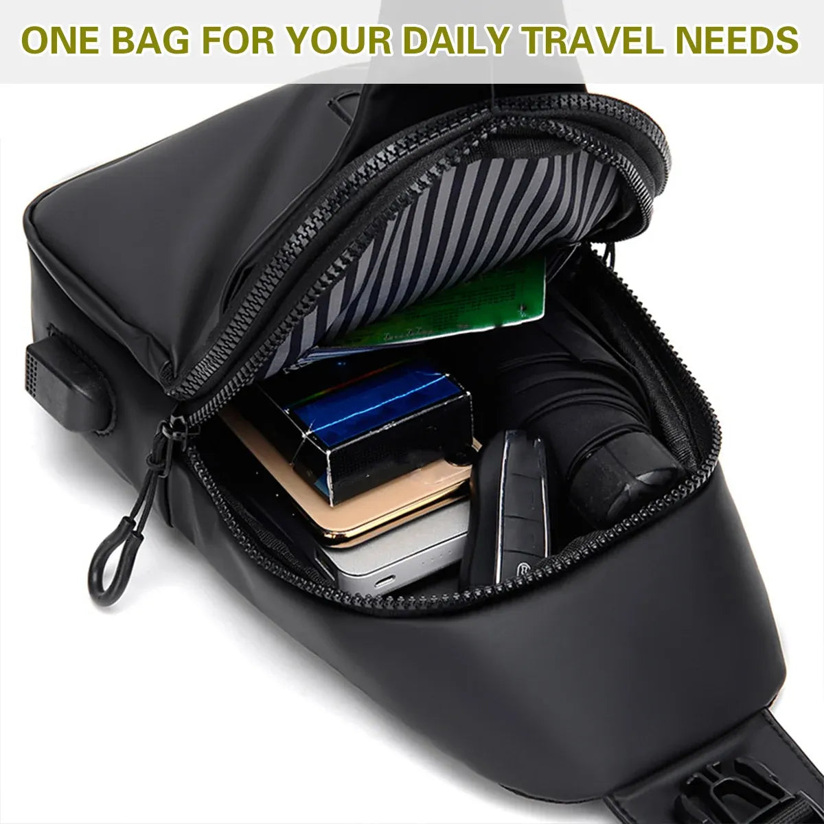 Large Capacity Chest Crossbody Bag Waterproof Durable for Travel Daily Use - Black