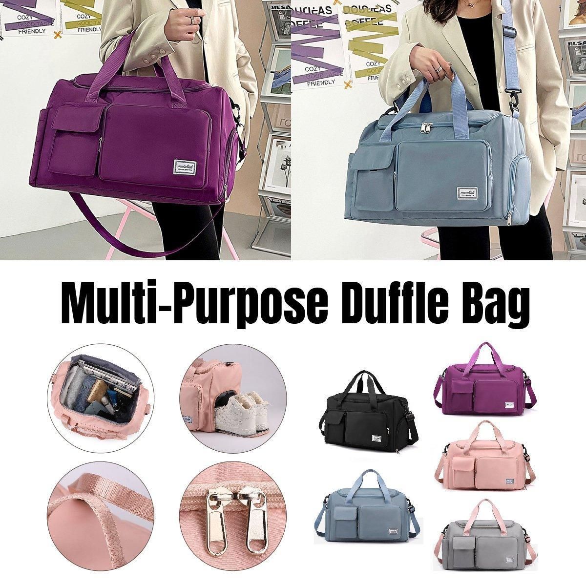 Unisex Waterproof Portable Travel Luggage Carry On Shoulder Hand Duffle Bag - Blue