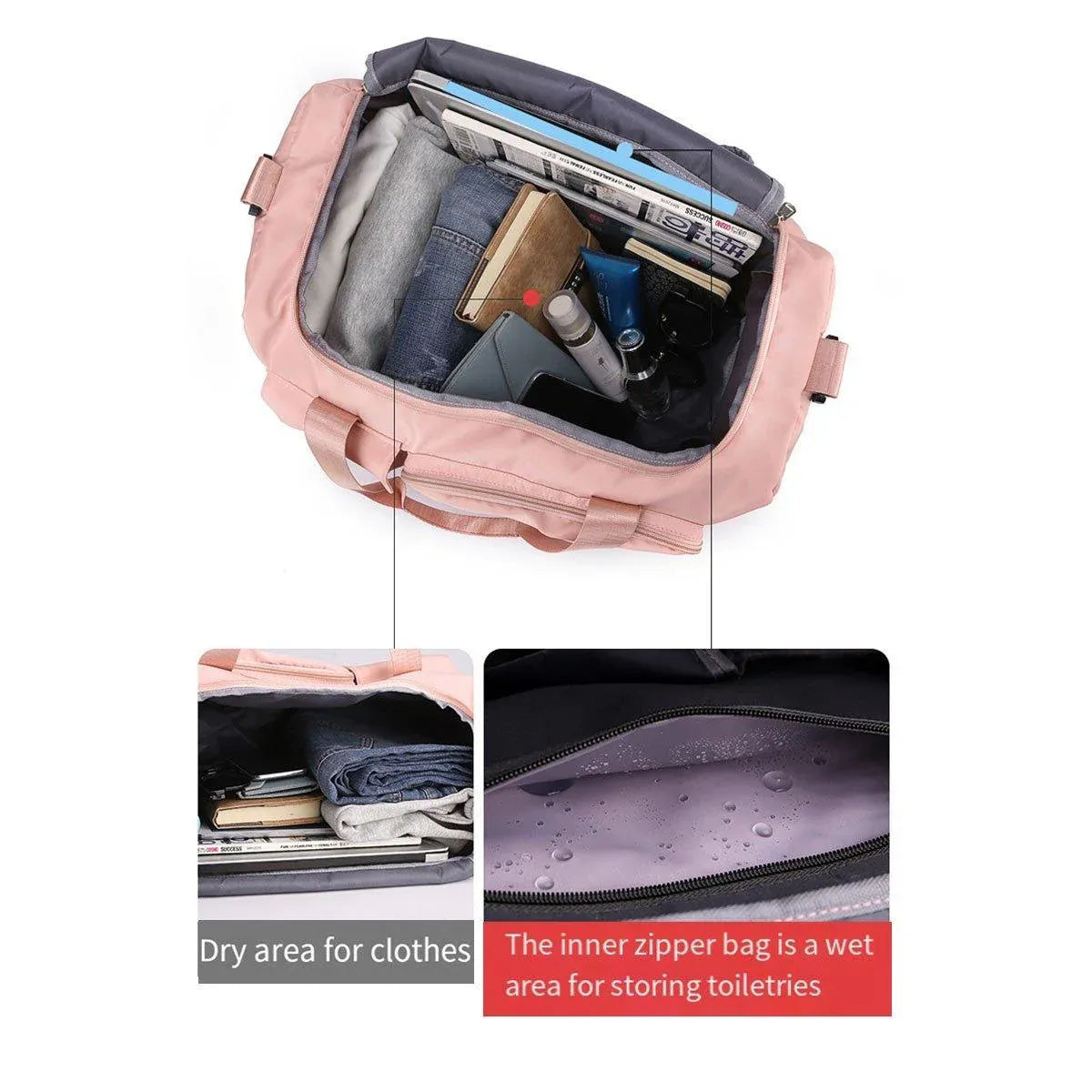Unisex Waterproof Portable Travel Luggage Carry On Shoulder Hand Duffle Bag - Pink