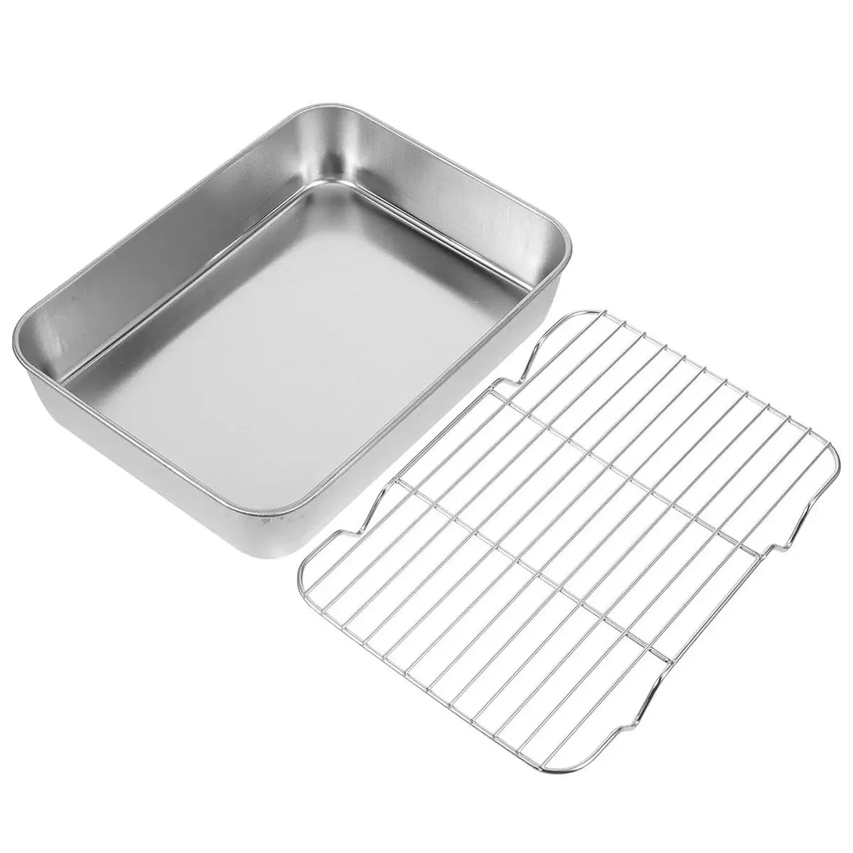 Stainless Steel Rectangular Roasting Pan with Removable Rack 5L Baking Oven Tray