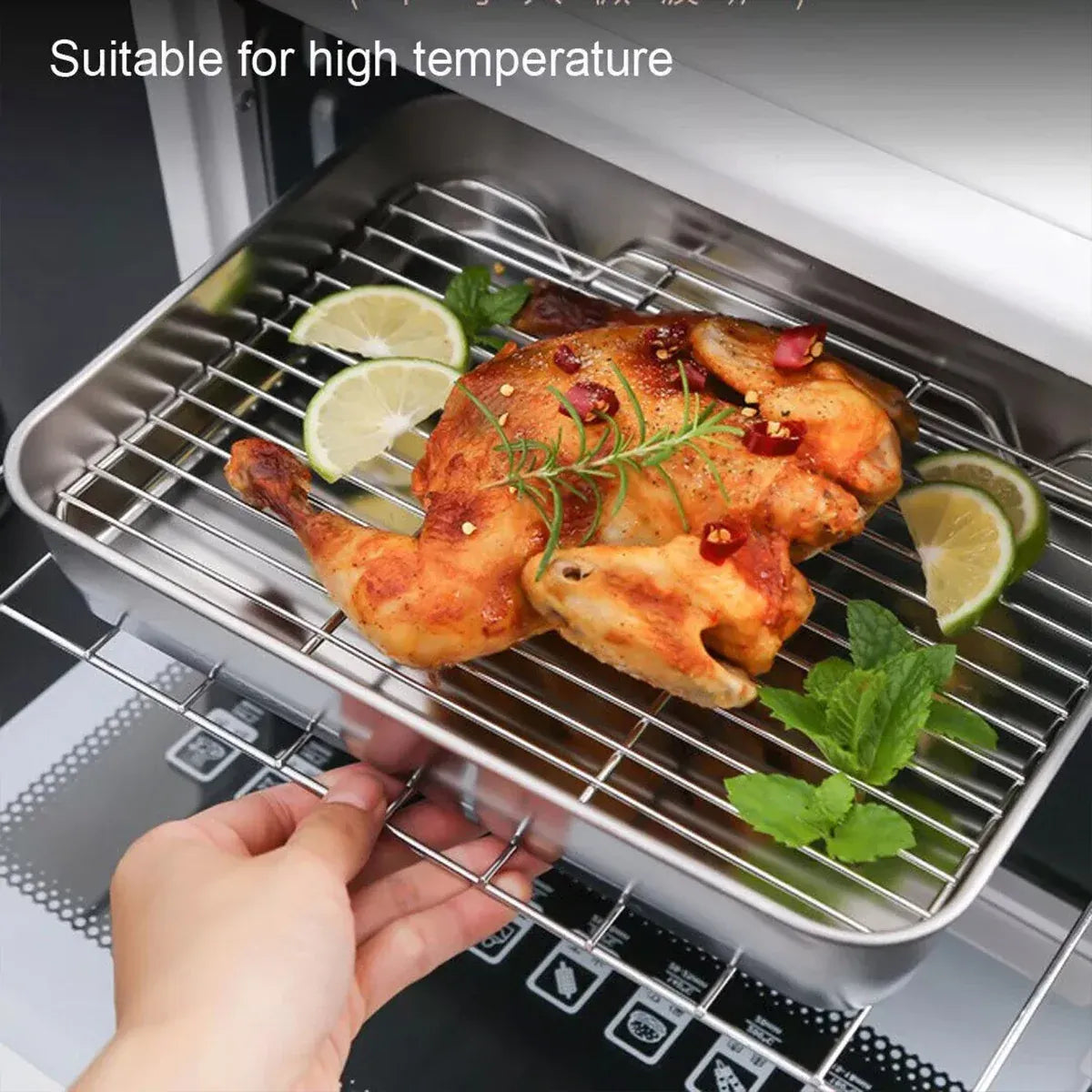 Stainless Steel Rectangular Roasting Pan with Removable Rack 5L Baking Oven Tray