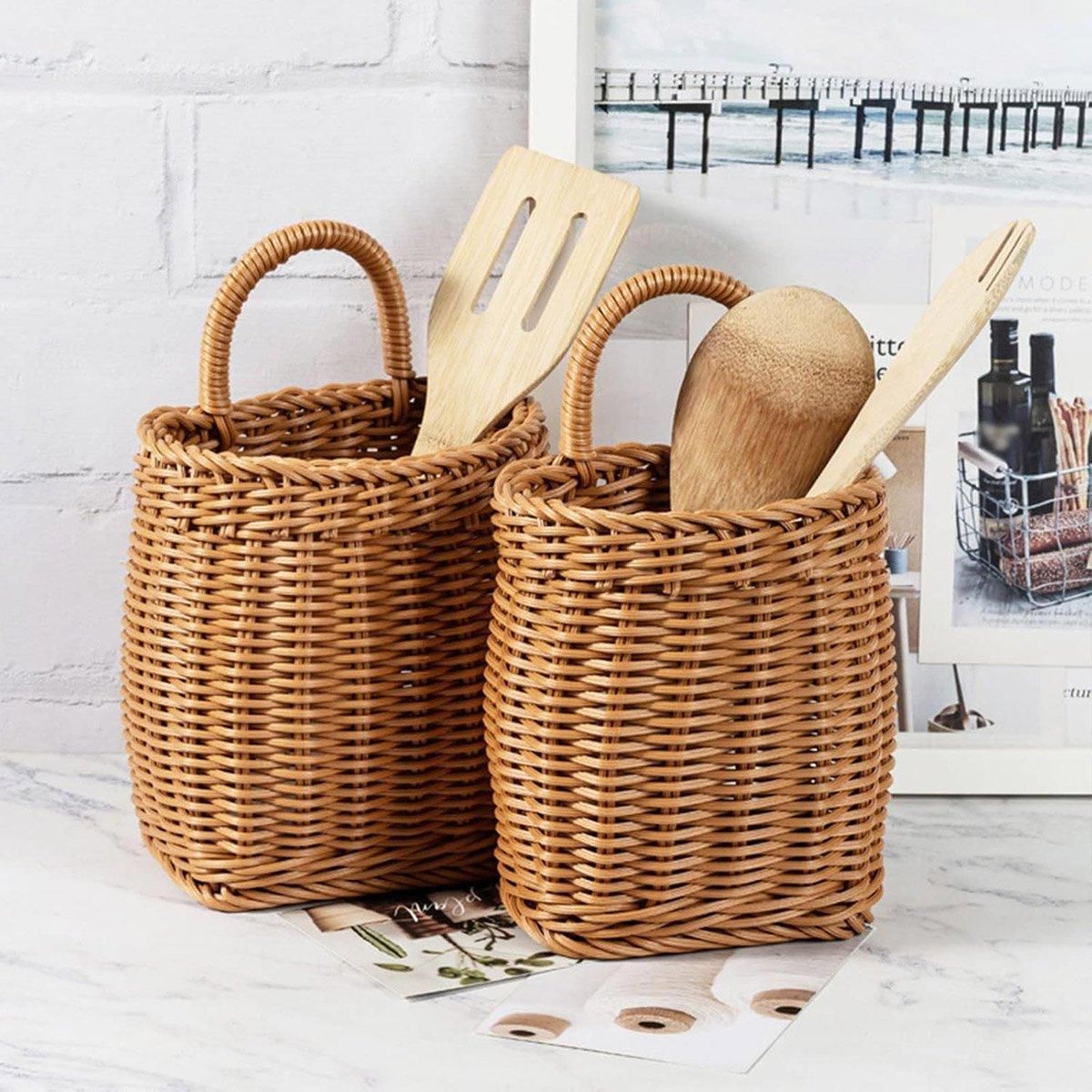 Vintage Wall Hanging Basket Kitchen Storage Basket Small Flower Basket Organizer - 12cm