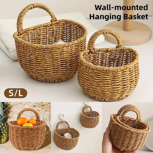 Imitation Rattan Woven Storage Basket Shelf Organizer Wash Rack for Home Decor - Large