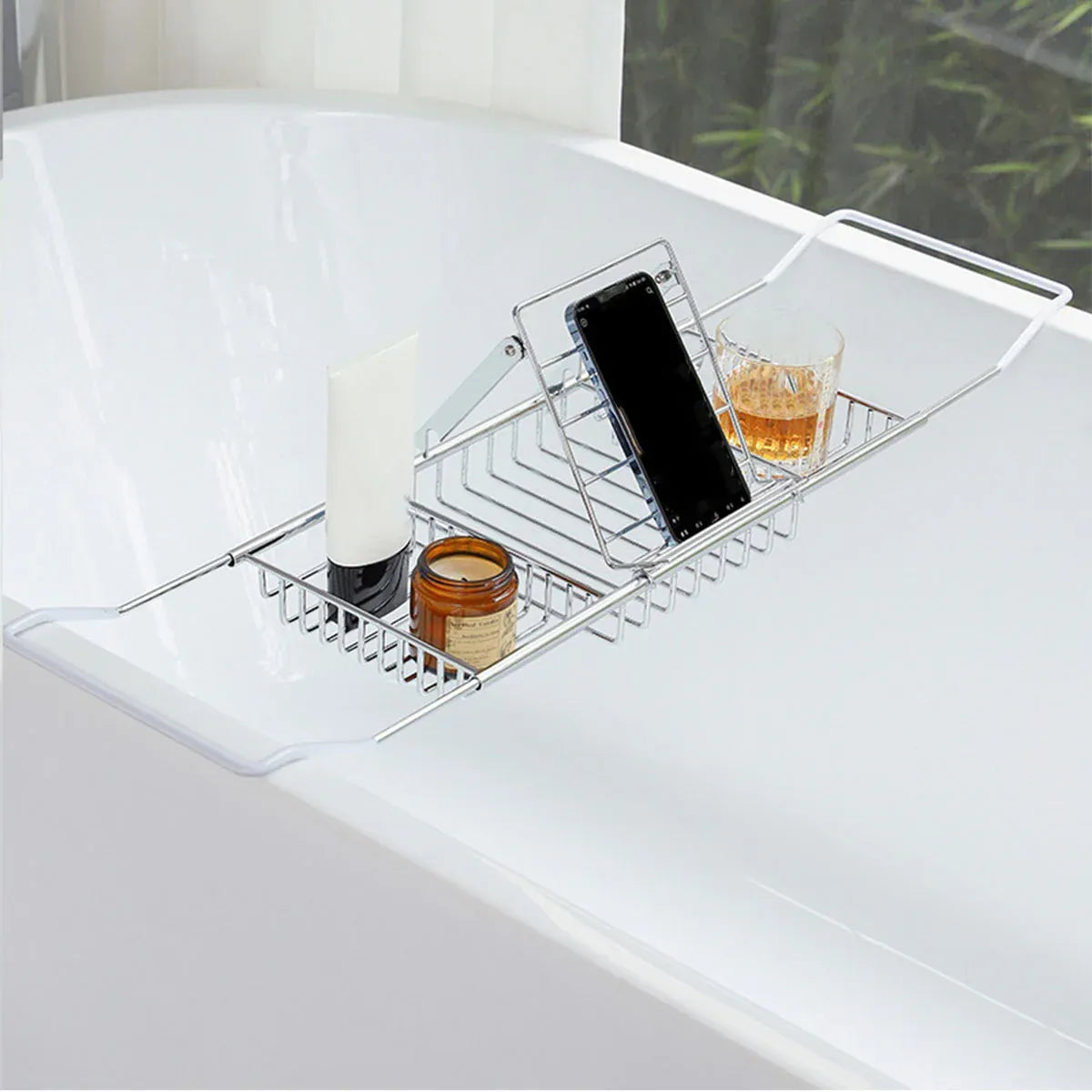 Bathtub Rack Bathroom Storage Shelf Telescopic Adjustable Organiser Tray Home - Silver
