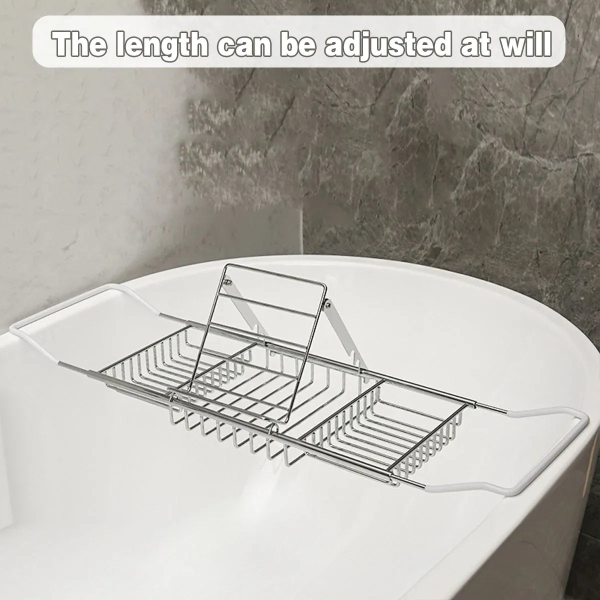 Bathtub Rack Bathroom Storage Shelf Telescopic Adjustable Organiser Tray Home - Silver