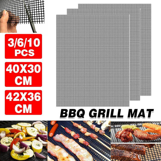 3/6/10PCS Non-Stick BBQ Grill Mat Mesh Liner Cooking Barbecue Sheet Baking Pad - 40X30cm-6PCS