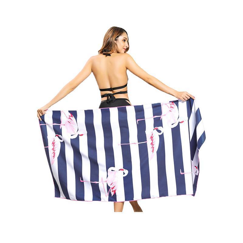 Sand Free XL Beach Towel + Bag Quick Dry Microfibre Compact Light Swimming - Pink flower leaf