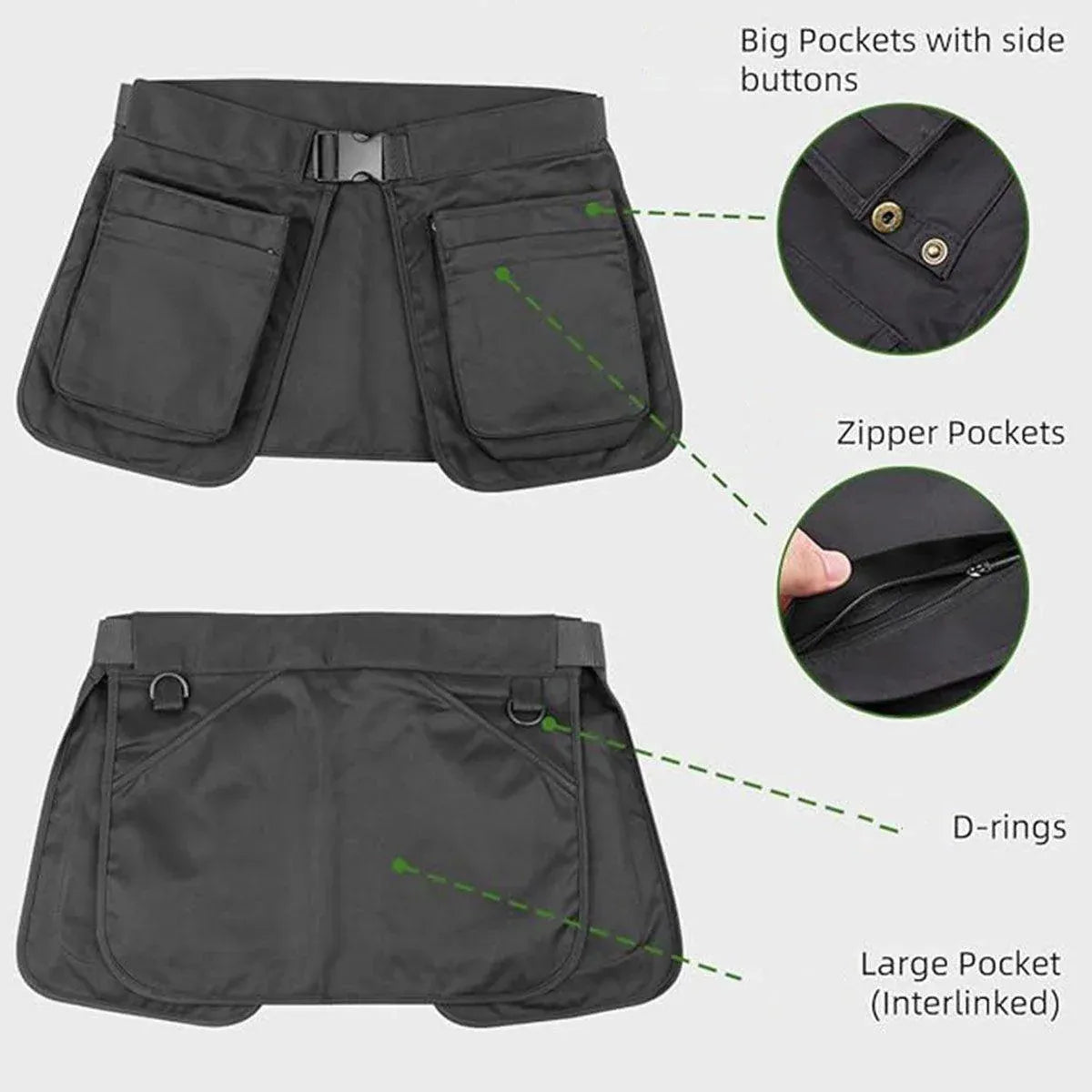 Gardening Apron Half-length Waist Bag Tool Work Clothes Adjustable Short Apron