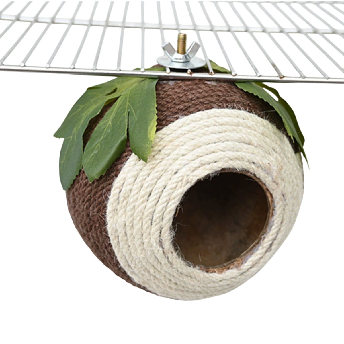 Bird Nest Parrot Nest Coconut Shell Braided Twine Colourful Cage Hanging Bed - Green-Yellow-Screw Model