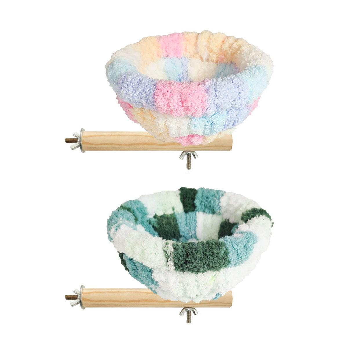 Parrot Winter Warm Nest Fluffy Cotton Hanging Bed Colourful Bird Cage House - Green