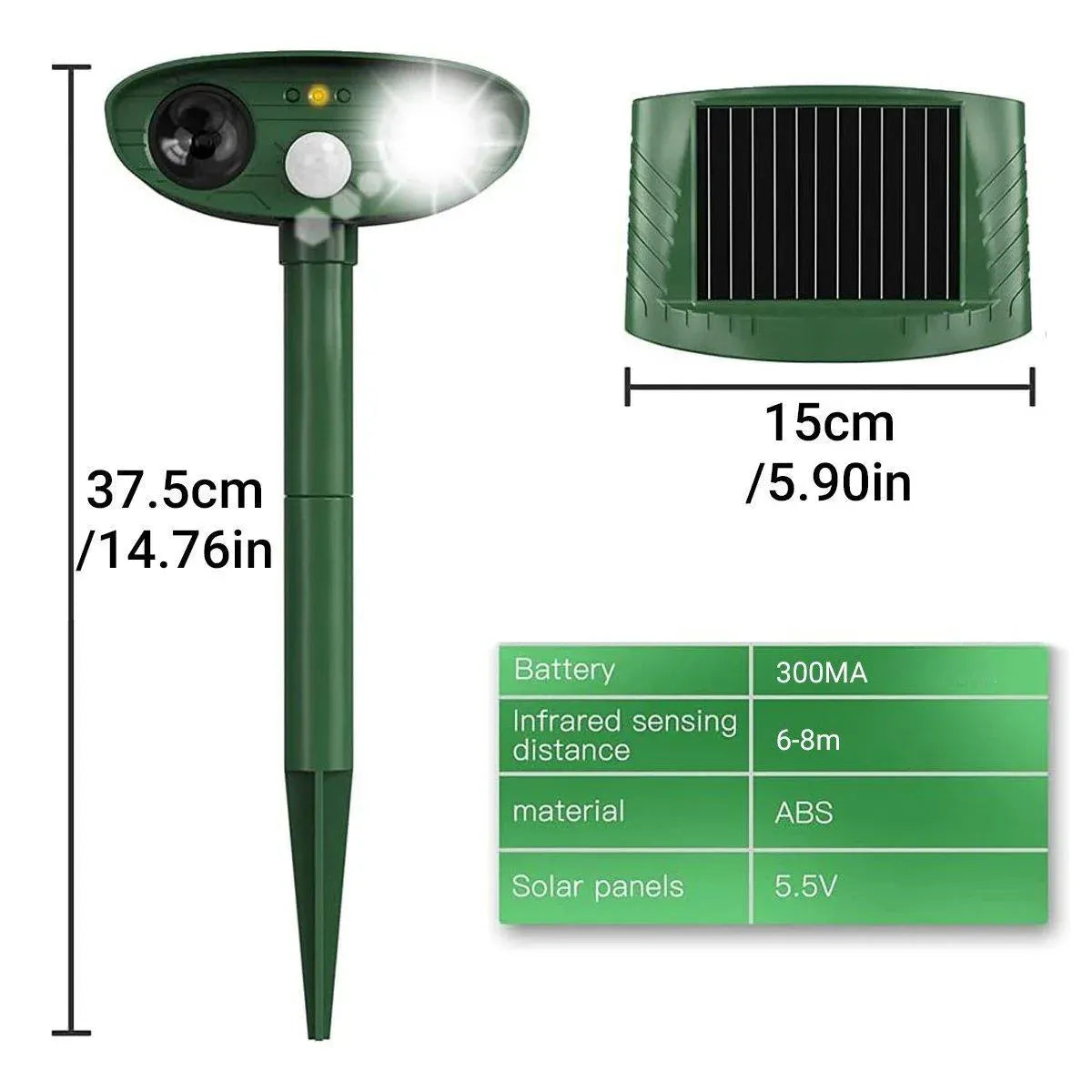 Solar Powered Ultrasonic Animal Bird Repeller Outdoor Pest Insect Control Device
