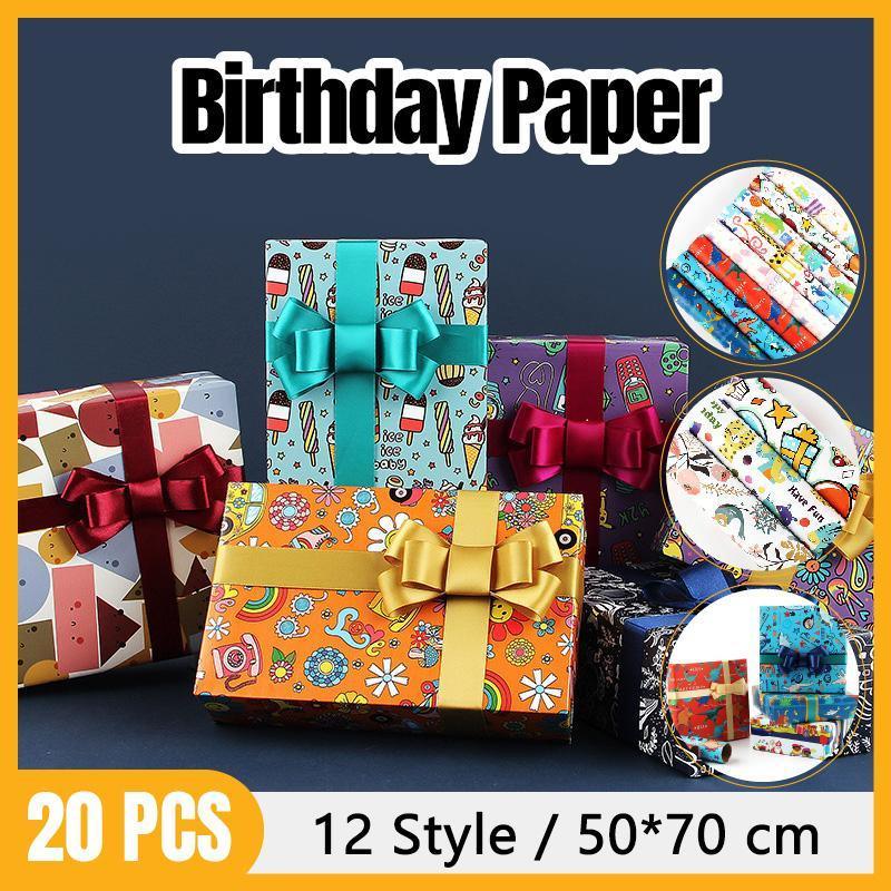 20pcs Cute Animal Cartoon Gift Wrapping Paper for Toys Bookskin and Crafts - Blue Dinosaurs-20PCS