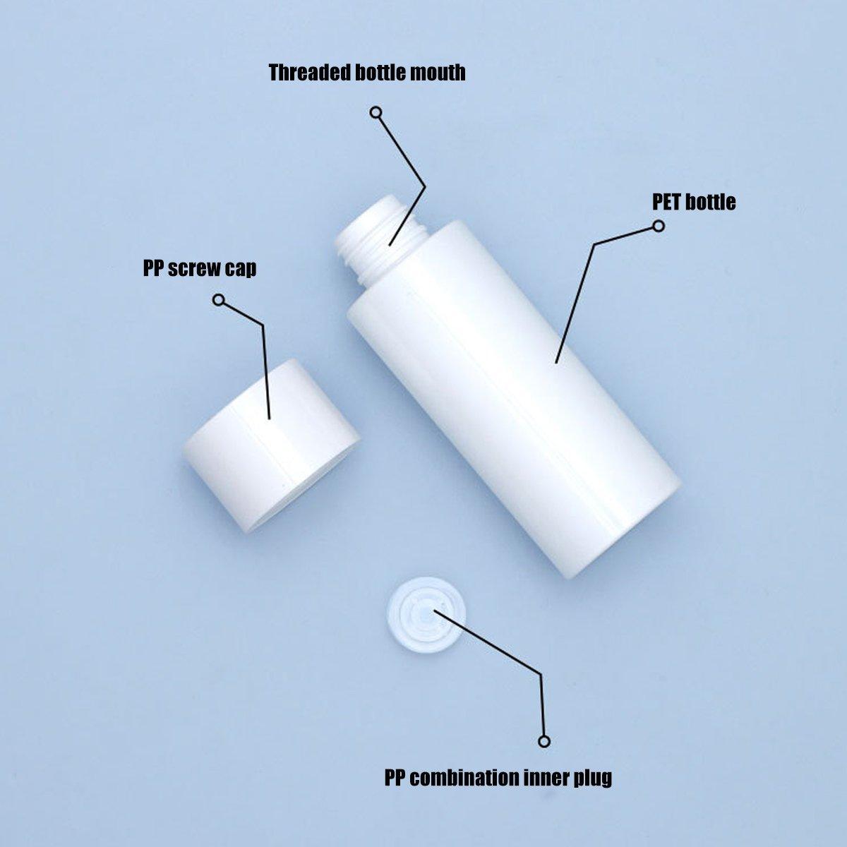 50/100/150ml Plastic Toner Lotion Bottles Refillable Travel Cosmetic Containers - White Lid + White Bottle - 100ml