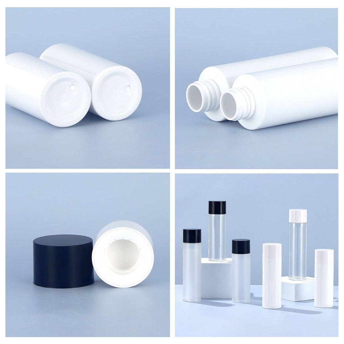 50/100/150ml Plastic Toner Lotion Bottles Refillable Travel Cosmetic Containers - Black Lid + White Bottle - 50ml