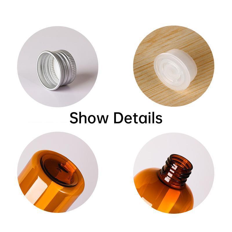20pcs Brown Transparent Cosmetic Bottles with Aluminum Lids for Packaging - Brown-300ml