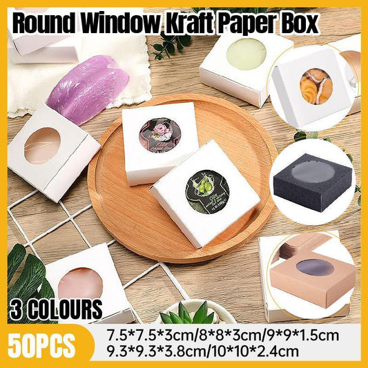 50PCS Handmade Soap Paper Box Round Window Kraft Black White Candy Biscuit Box - Black-50pcs 9*9*1.5CM