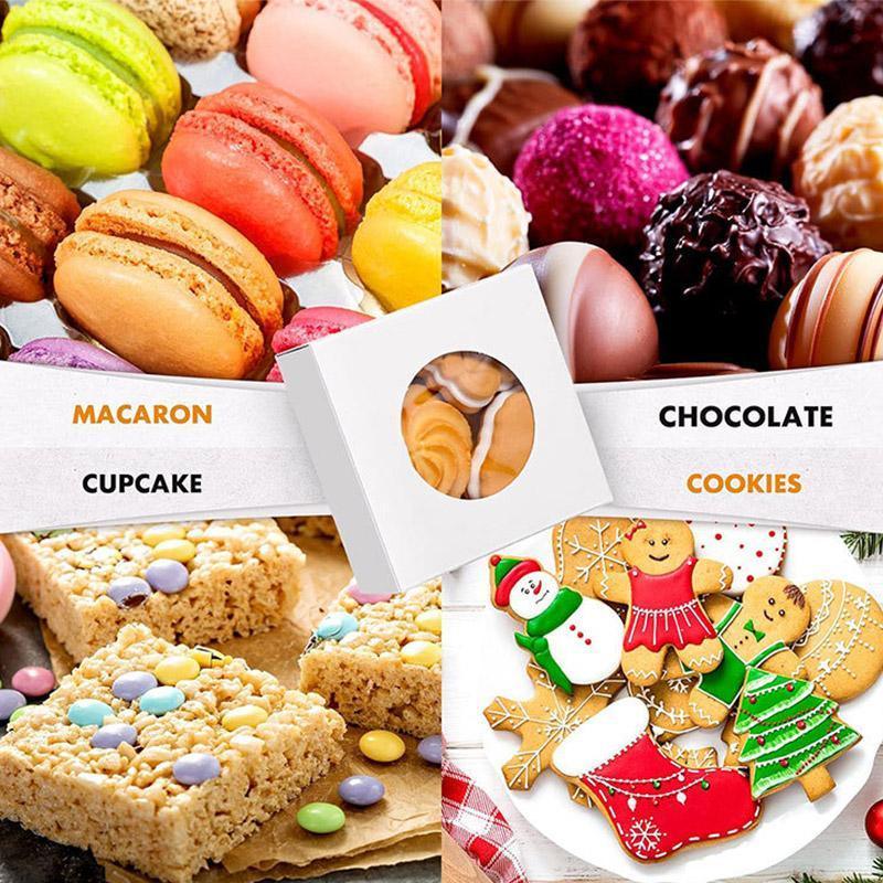 50PCS Handmade Soap Paper Box Round Window Kraft Black White Candy Biscuit Box - Black-50pcs 9*9*1.5CM