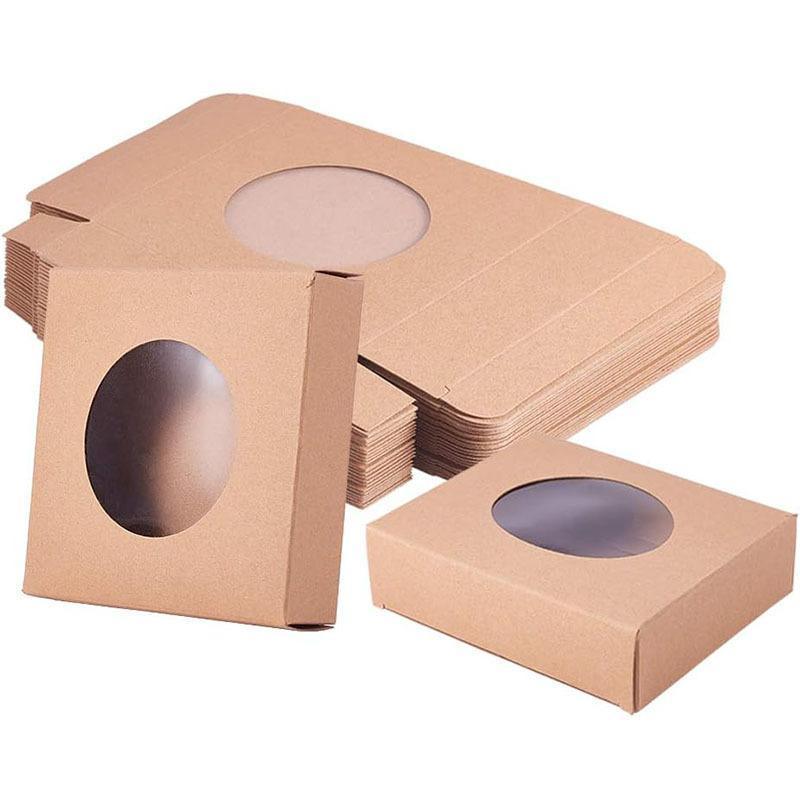 50PCS Handmade Soap Paper Box Round Window Kraft Black White Candy Biscuit Box - Khaki-50pcs 9.3*9.3*3.8CM