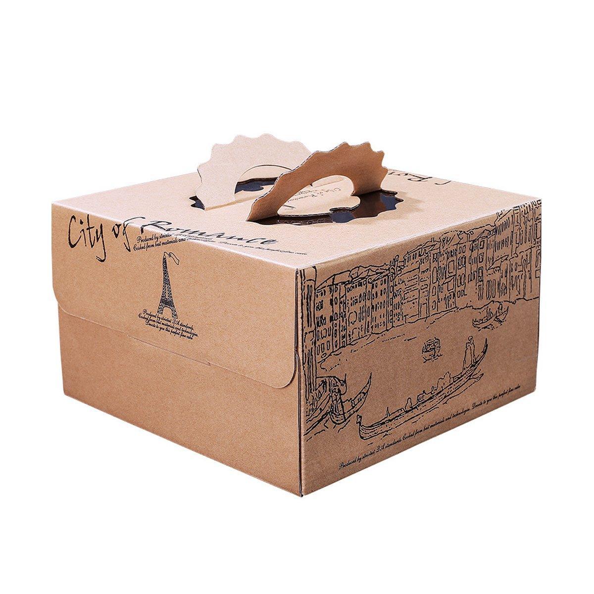 10pcs Elegant European Style Kraft Paper Cake Boxes Dessert Packaging Containers - Double Height - 6inch