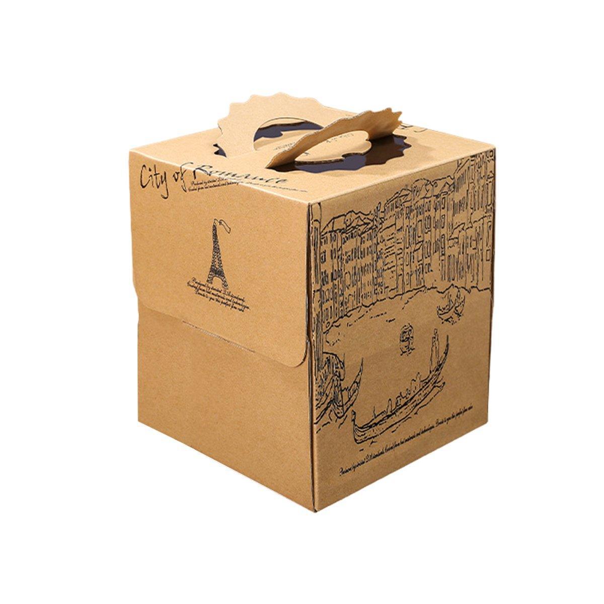 10pcs Elegant European Style Kraft Paper Cake Boxes Dessert Packaging Containers - Double Height - 6inch