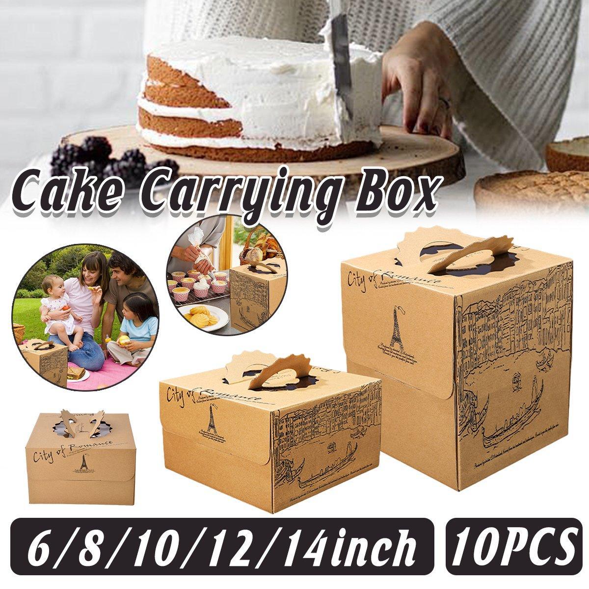 10pcs Elegant European Style Kraft Paper Cake Boxes Dessert Packaging Containers - Single Height - 10inch