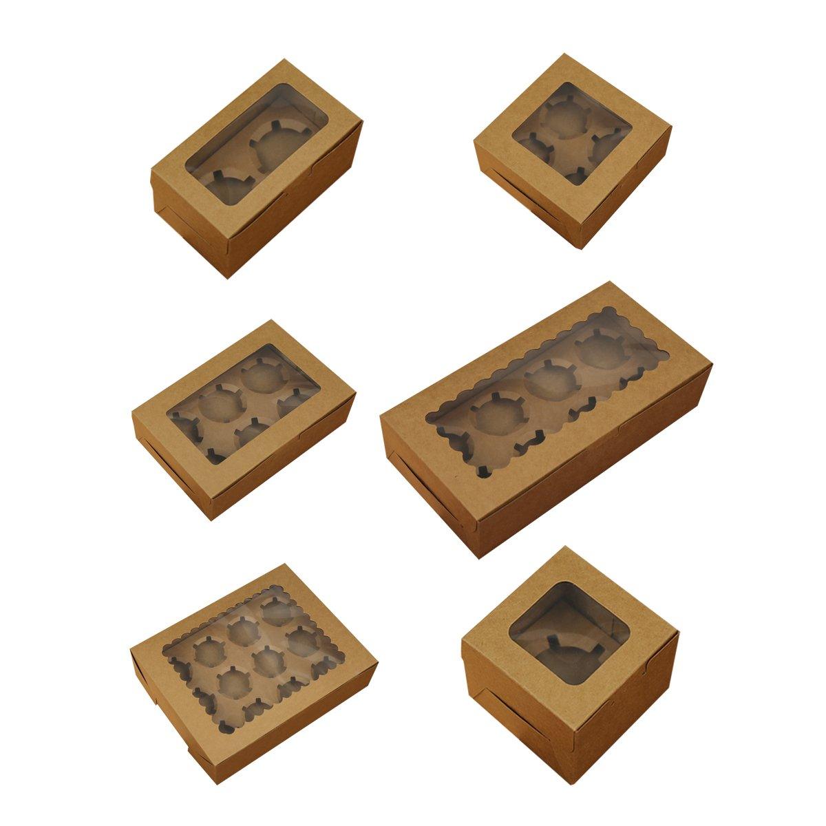 25Pcs Paper Cupcake Box with Window for Party Wedding Bakery Gift Packaging - 2 Holes