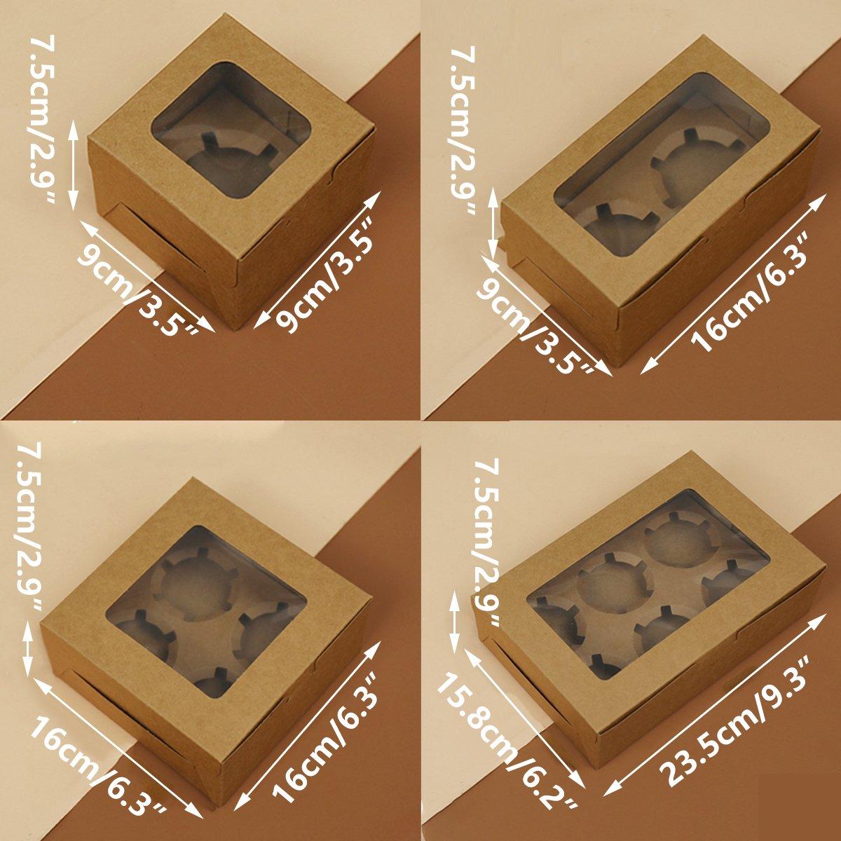 25Pcs Paper Cupcake Box with Window for Party Wedding Bakery Gift Packaging - 2 Holes