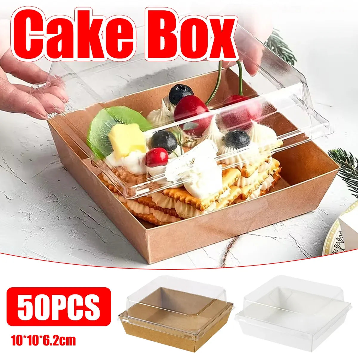 50Pcs Cake Sandwich Takeaway Box Bakery Packaging Outdoor Party Picnic Boxes - White