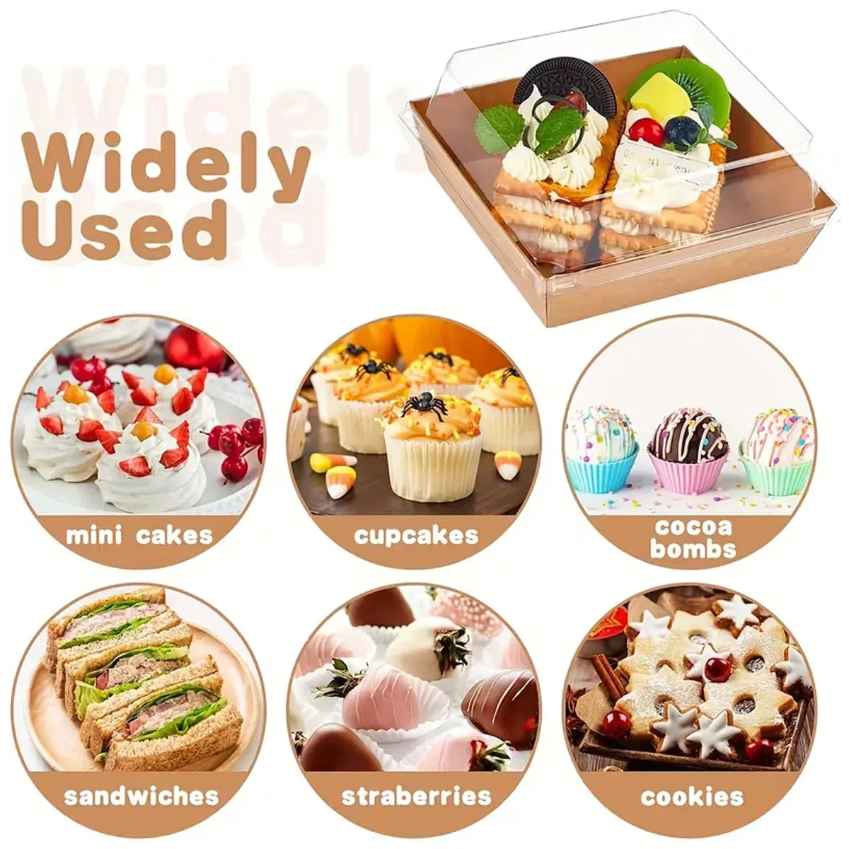 50Pcs Cake Sandwich Takeaway Box Bakery Packaging Outdoor Party Picnic Boxes - White