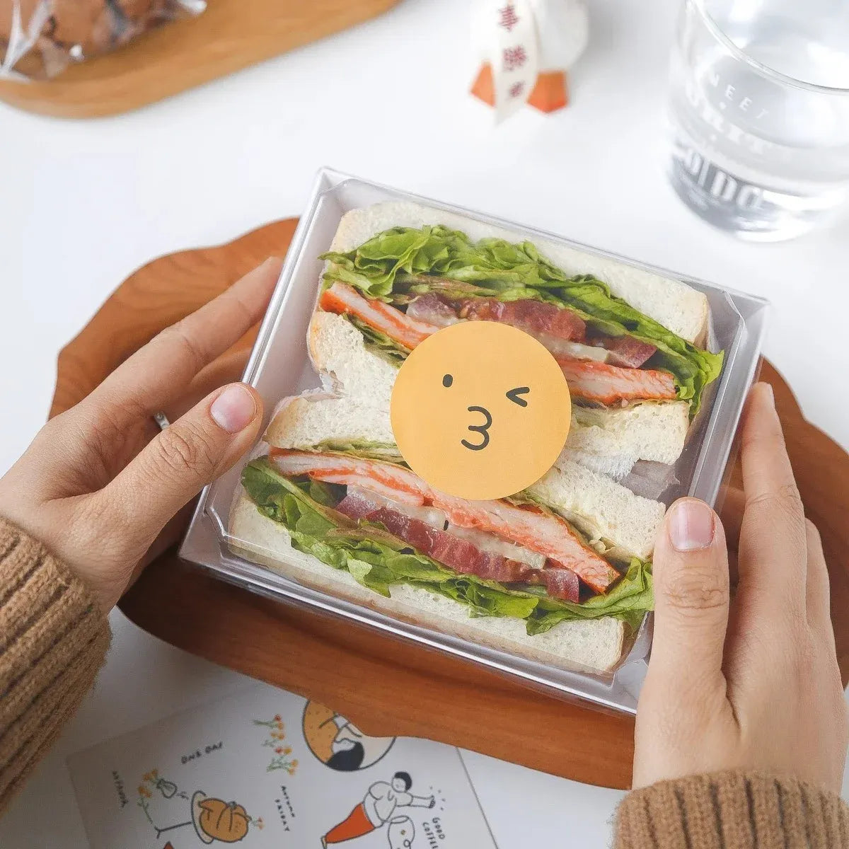 50Pcs Cake Sandwich Takeaway Box Bakery Packaging Outdoor Party Picnic Boxes - White