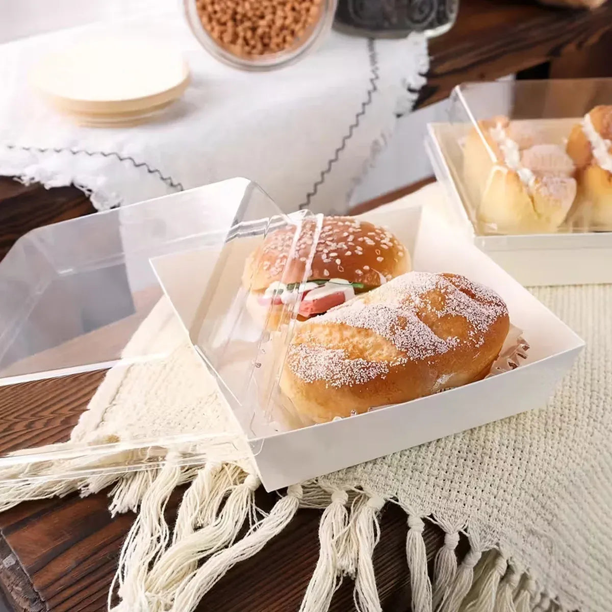 50Pcs Cake Sandwich Takeaway Box Bakery Packaging Outdoor Party Picnic Boxes - White