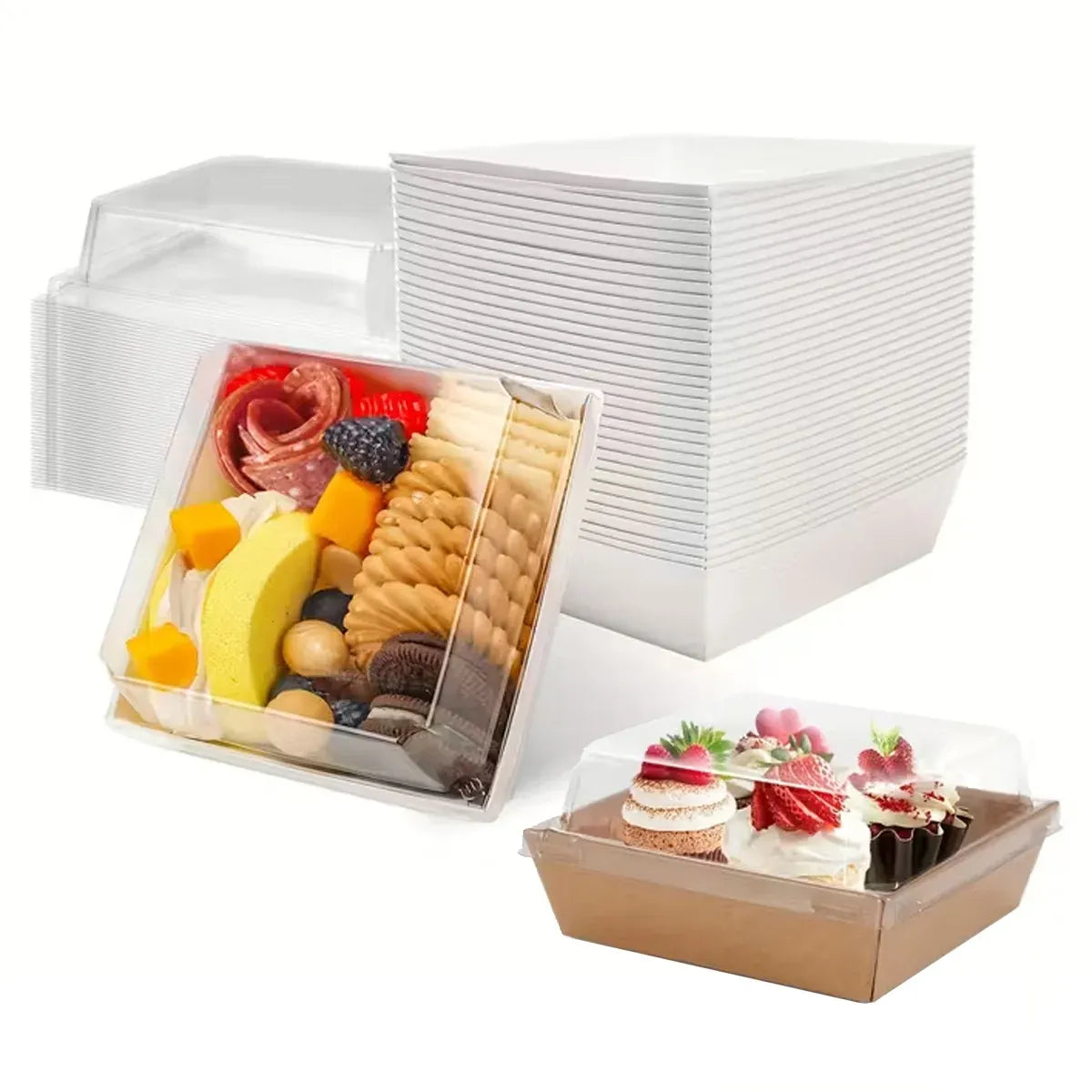 50Pcs Cake Sandwich Takeaway Box Bakery Packaging Outdoor Party Picnic Boxes - White
